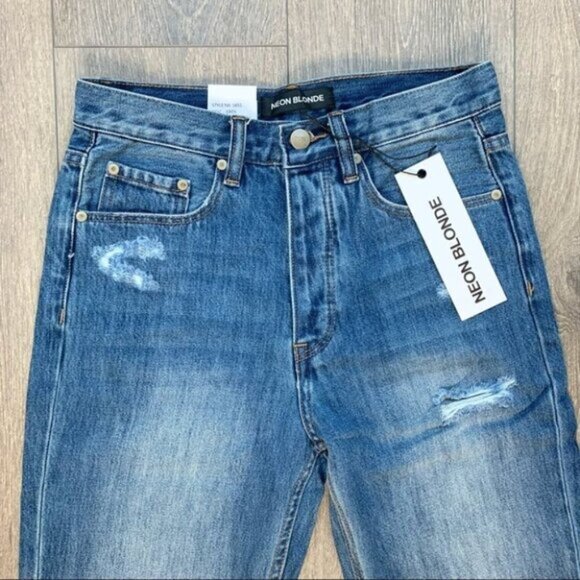 Free People Neon Blonde Jeans Siren High Rise Tapered Straight leg Distressed - Picture 4 of 16